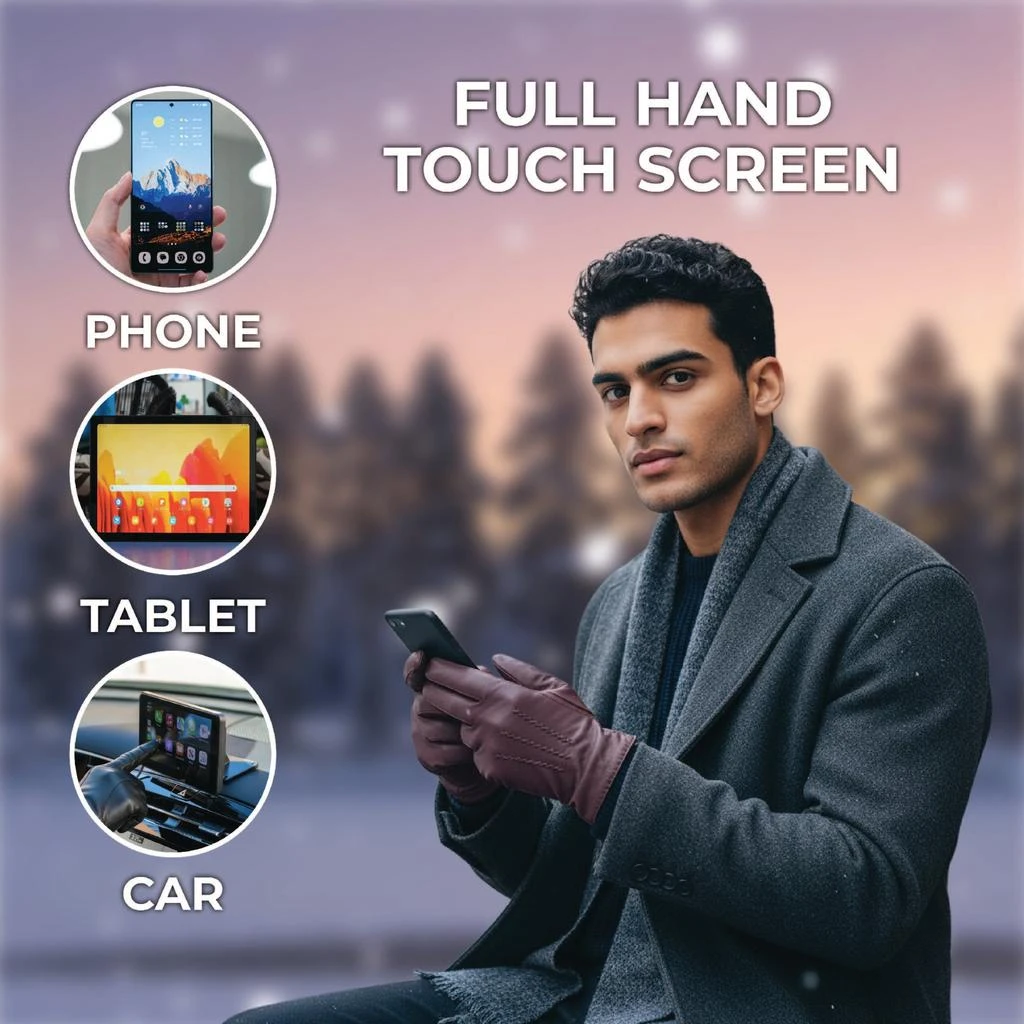 Infinity Leather Men’s Chestnut Brown Italian Leather Warm Wool Lining Winter Stich Design Riding Driving Casual Gloves 4