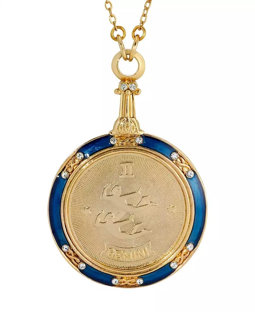 2028 Blue Enamel Crystal Round Zodiac Necklace 2