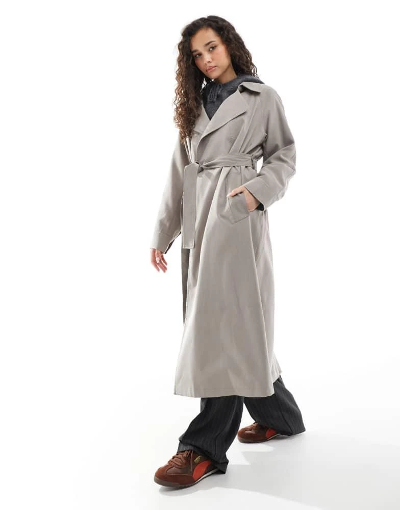 ASOS ASOS DESIGN waterfall collar trench coat in mushroom 4