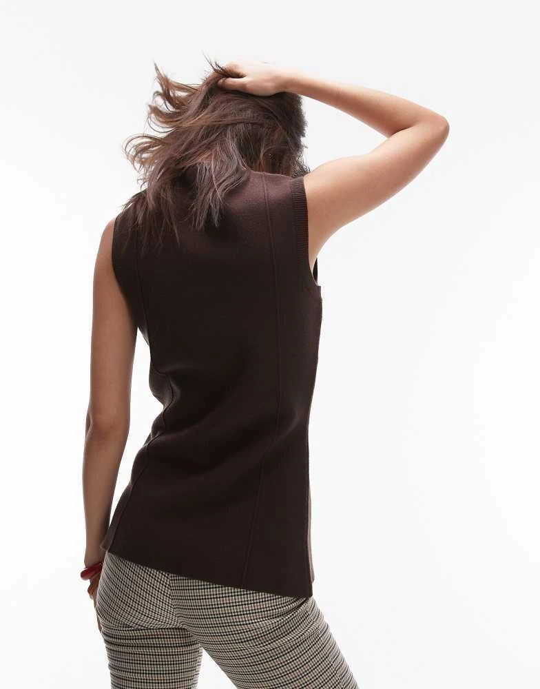 Topshop Topshop longline compact knitted waistcoat in brown 2