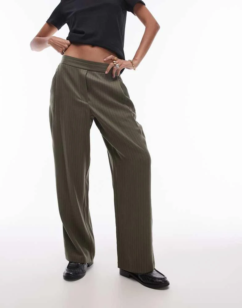 Topshop Topshop pinstripe jogger in khaki 5