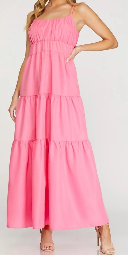 SHE + SKY Tiered Maxi Dress In Pink 1