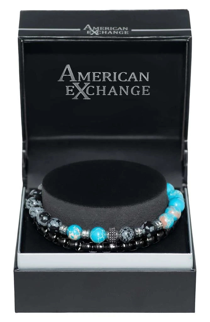 AMERICAN EXCHANGE Beige Silver Beaded Bracelet - Set of 2 3