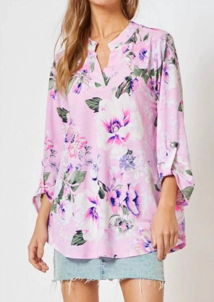 Dear Scarlett Loving You Lavender Floral 3/4 Sleeve Top 1