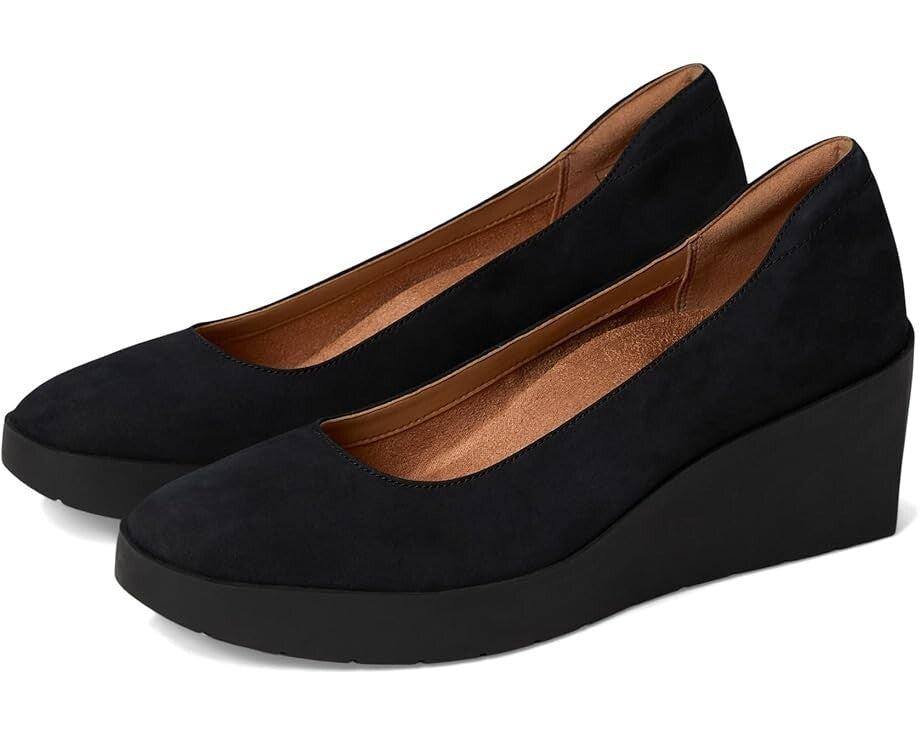 VIONIC Sereno I8693L1001 Pump Women 8.5 Black Leather Slip On Wedge Heel ZPO3651