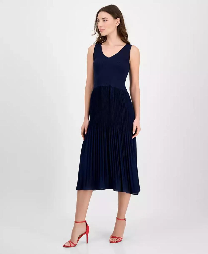 Tahari Women's Ribbed Pleated Sleeveless Fit & Flare Dress 3