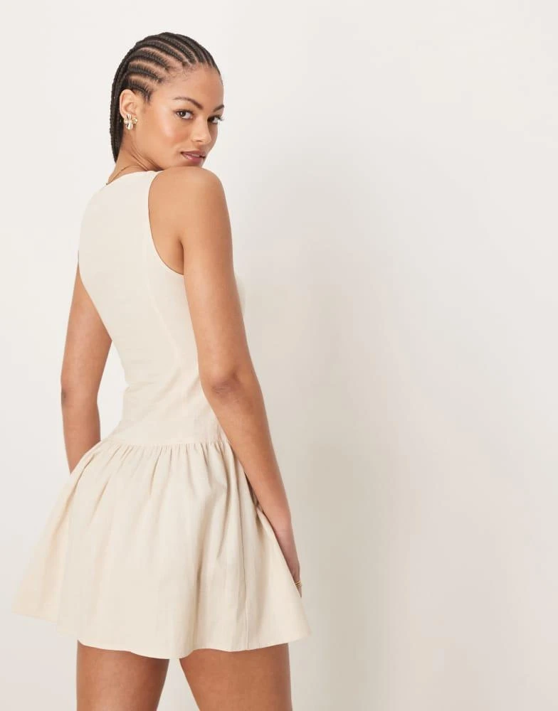 ASOS Design Tall slash neck button down drop waist mini dress in oatmeal-Brown