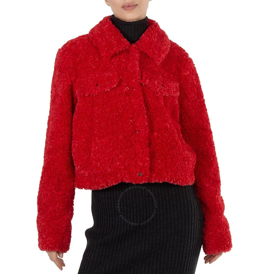 Michael Kors Ladies Faux Sherpa Trucker Jacket In Red 1