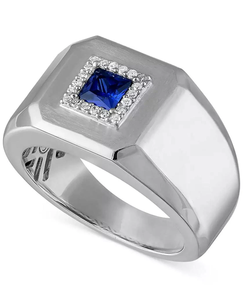 Esquire Men's Jewelry Men's Lab Created Sapphire (1/2 ct. t.w.) & Diamond (1/10 ct. t.w.) Ring in Sterling Silver 1