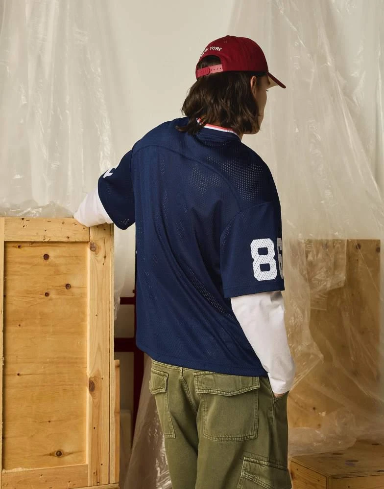 Bershka Bershka Long sleeve mesh t-shirt in denim blue 3