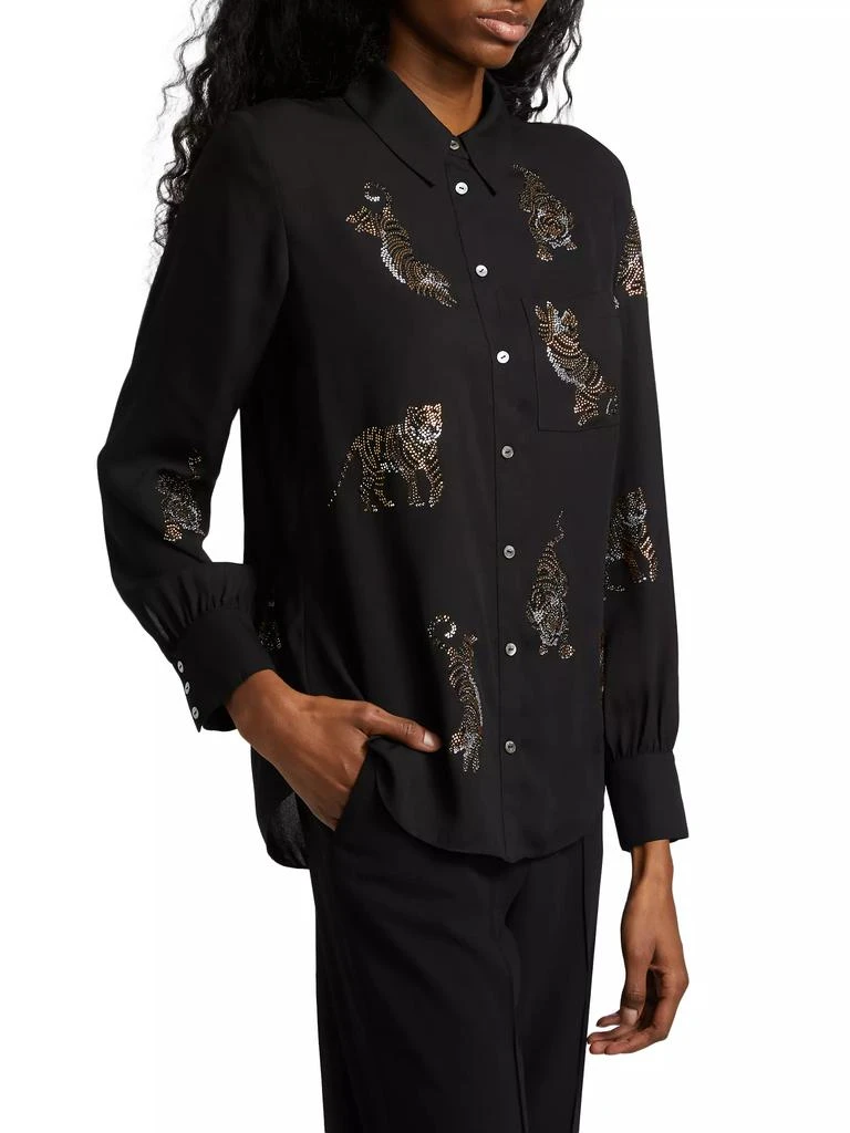 Cinq à Sept Blanche Rhinestone Tiger Button-Front Top 4