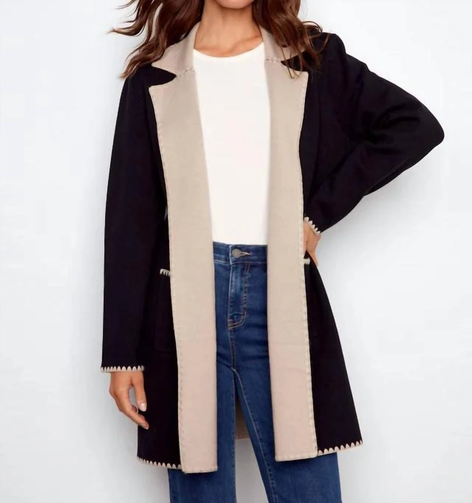 CHARLIE B Charlie B - Solid Cardigan With Blanket Stitch 4