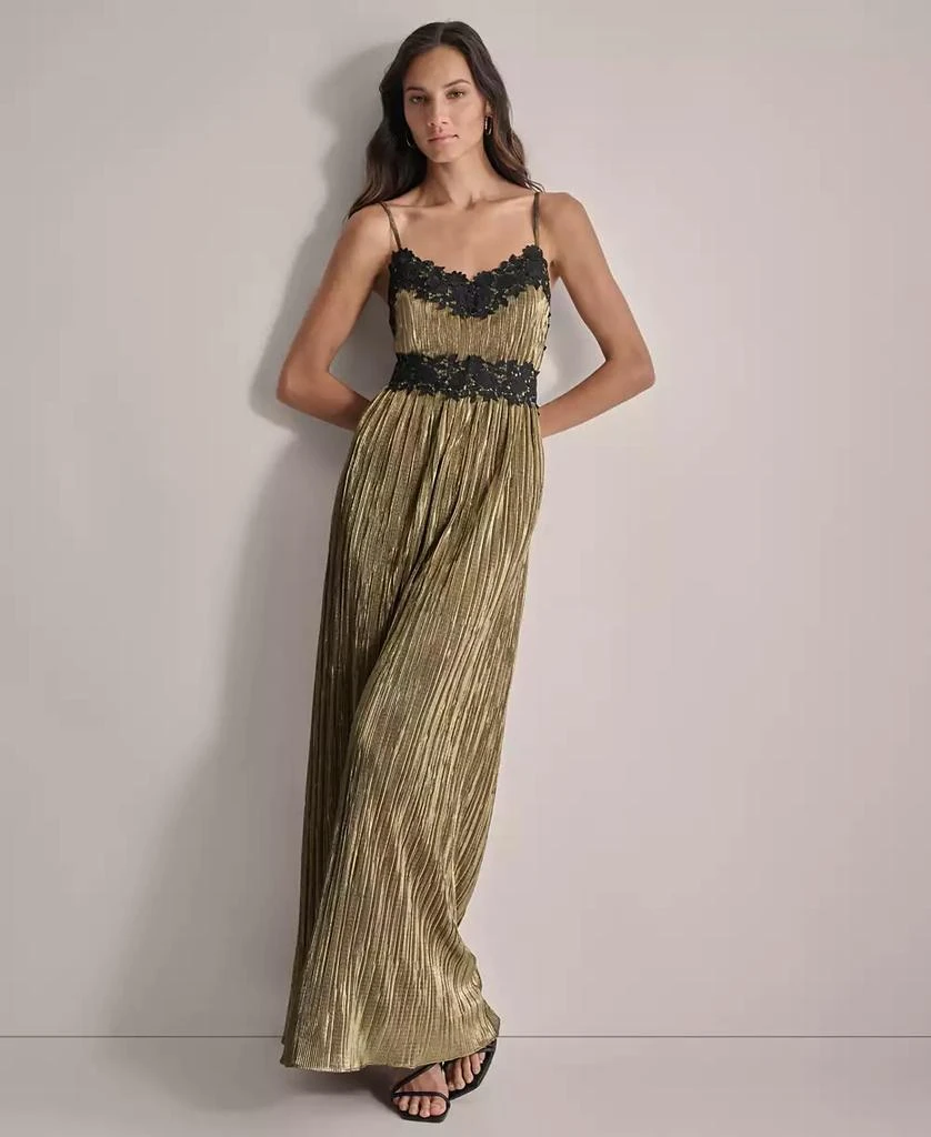 Shop Women's Pleated Metallic Lace-Trim Sleeveless Gown on Sale at  BeyondStyle  Get 61% Off Women's Pleated Metallic Lace-Trim Sleeveless Gown  with Limited-Time Flash Deals, Exclusive Discounts, and Special Offers.  Enjoy Unbeatable
