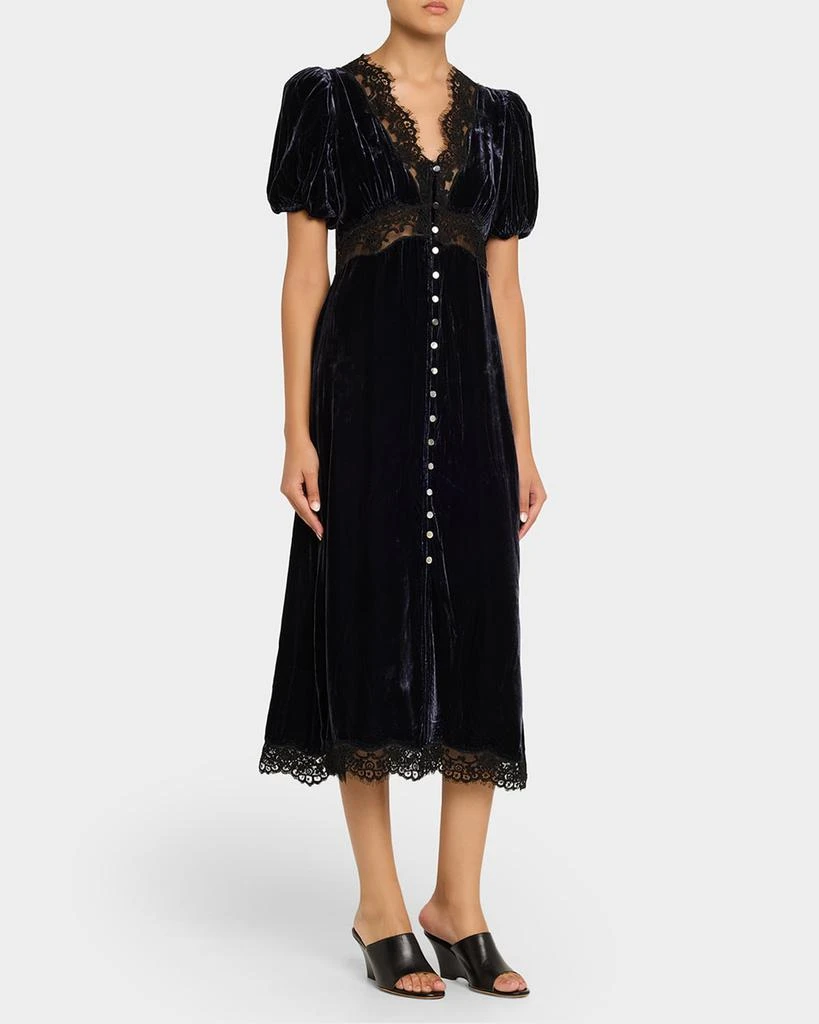 Sea Clarice Lace-Trim Velvet Midi Dress 4