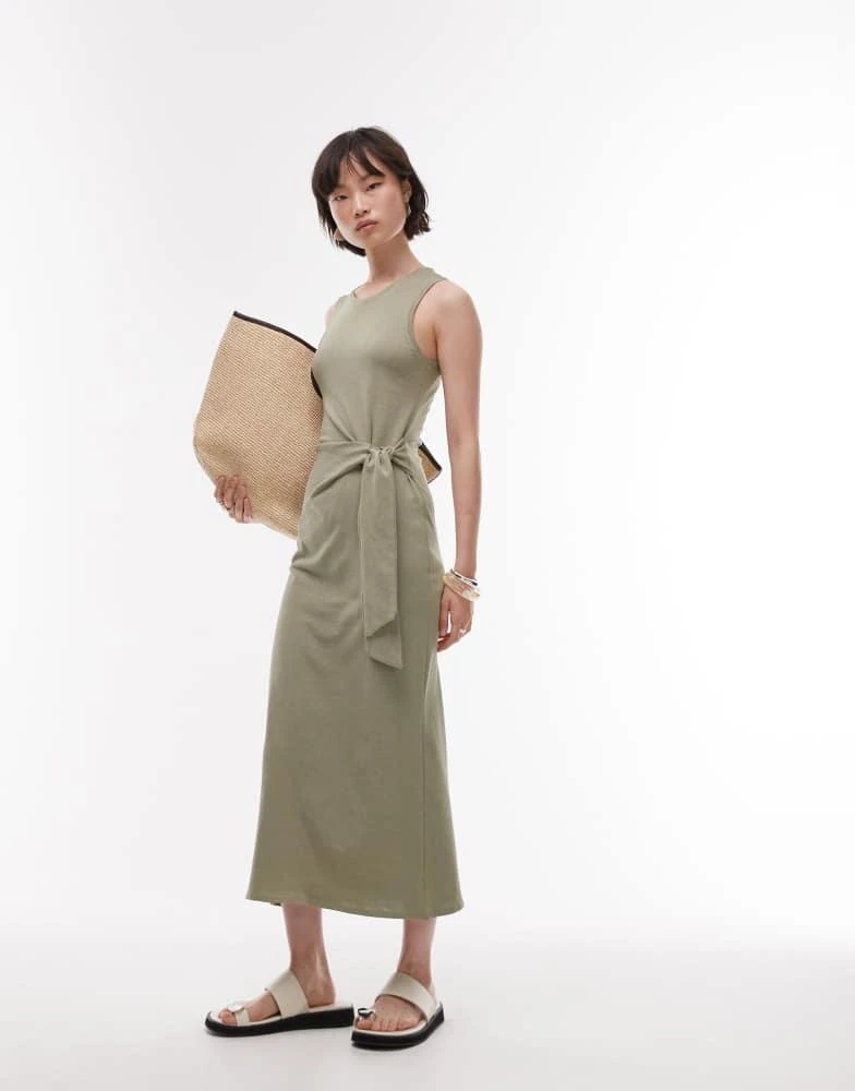 Mango - Cotton midi-dress with knot detail khaki - 2 - Women Mango - Cotton midi-dress with knot detail khaki - 2 - Women