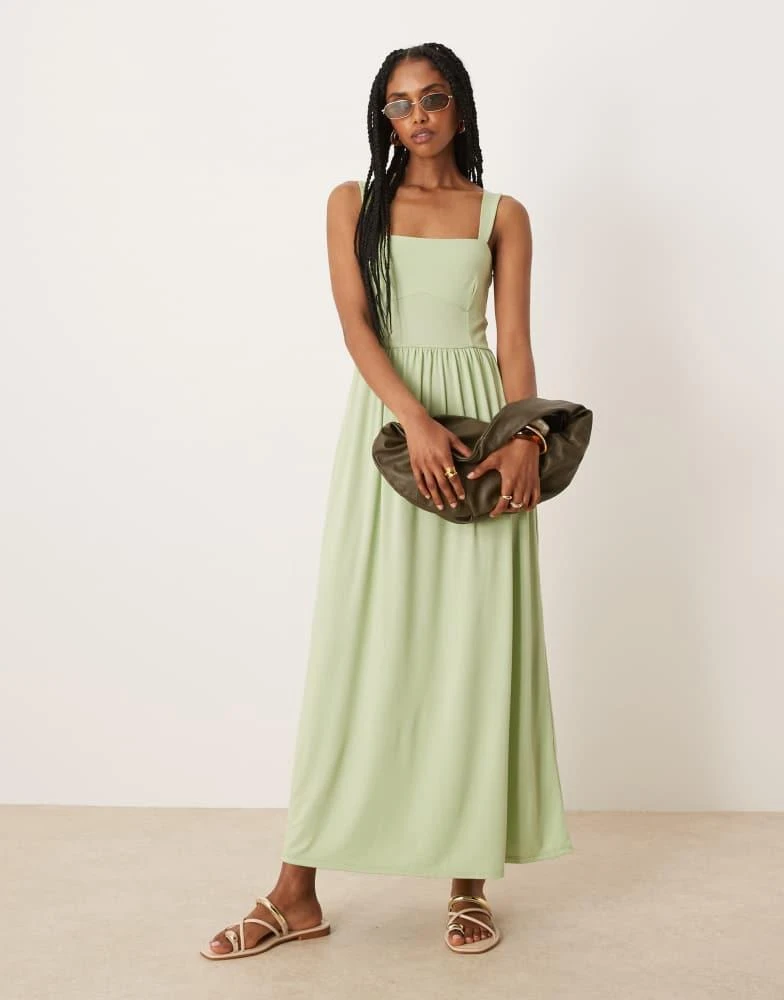 sage green asos dress Asos Edition Embellished Drape Side Cami Maxi Dress In Sage Green