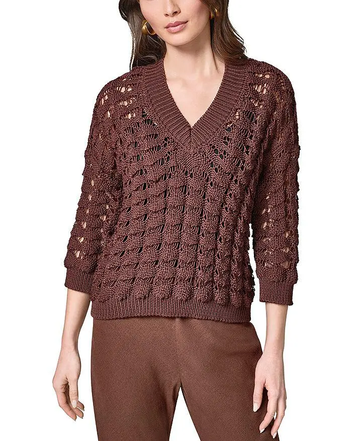 Donna Karan Donna Karan New York V Neck Shell Stitch Sweater