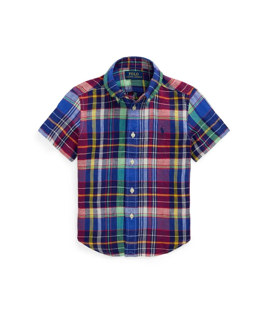 Ralph Lauren Plaid Linen Short Sleeve Shirt (Toddler/Little Kid)