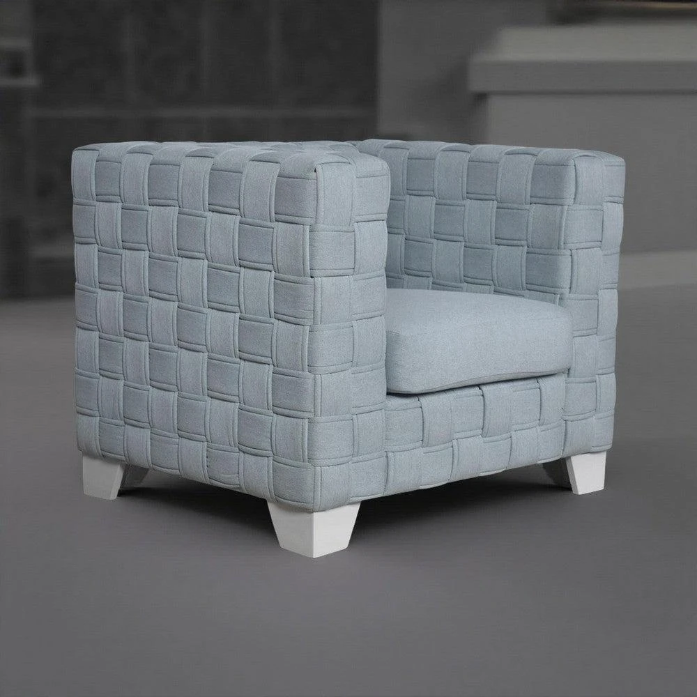 Hivvago Reah Accent Chair, Knitted Light Blue Chenille, White Composite Wood