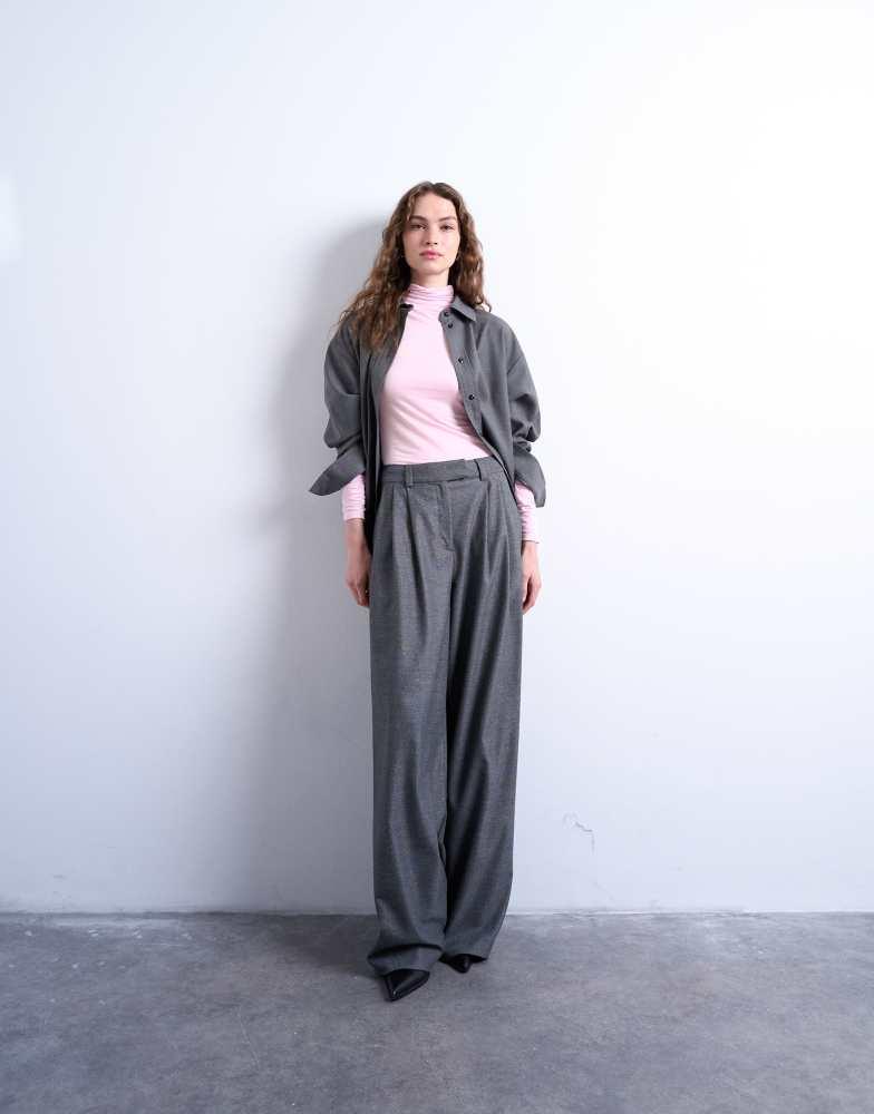 Topshop Topshop high neck viscose long sleeve top in pink