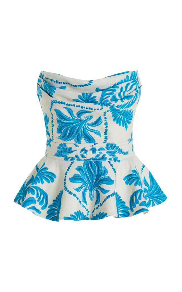 Andres Otalora Andres Otalora - Casco Historico Strapless Linen Peplum Top - Blue - US 0 - Moda Operandi