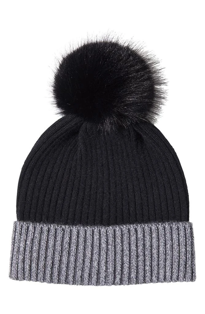 Shop Ribbed Cashmere Knit Beanie with Faux Fur Pompom on  display picture 1