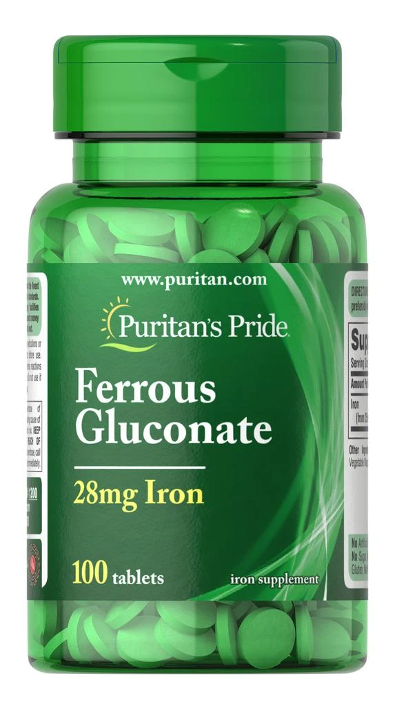 Puritan's Pride Ferrous Gluconate (28 mg Iron) 100 Tablets 1