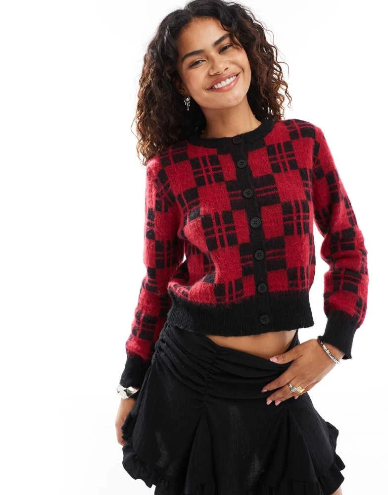 Motel Motel anzio crew neck cardigan in black and red 1