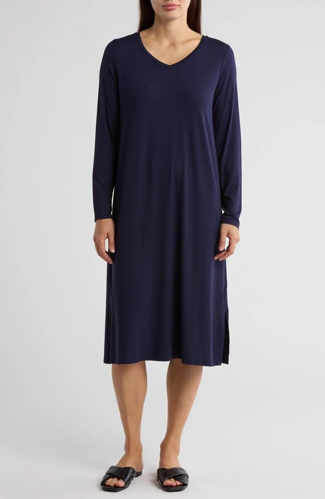 Eileen Fisher V-Neck Long Sleeve Jersey Midi Dress 1