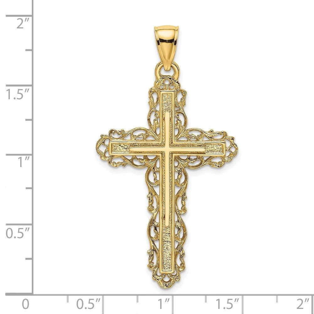 Diamond2Deal 14k Yellow Gold Cross with Lace Trim Charm Pendant 3
