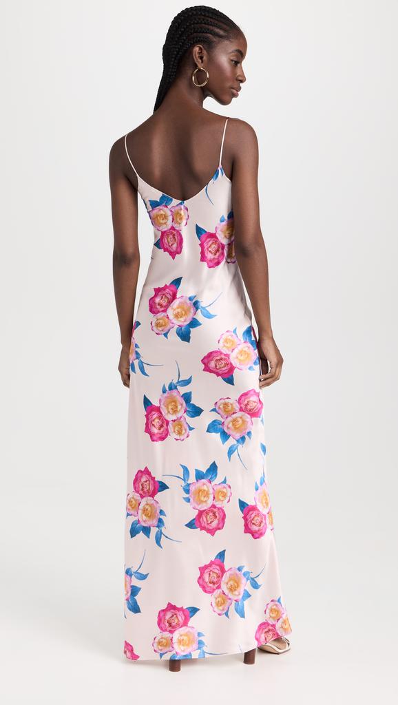 Rodarte Pink and Blue Rose Printed Silk Bias Long Slip Dress