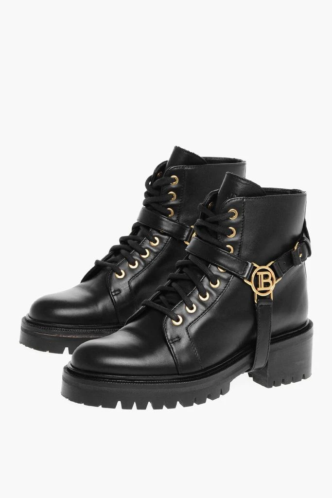 Balmain Balmain Leather Ranger Boots with Logo 1