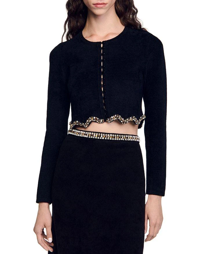 Sandro Jendal Embellished Scalloped Crop Cardigan 1