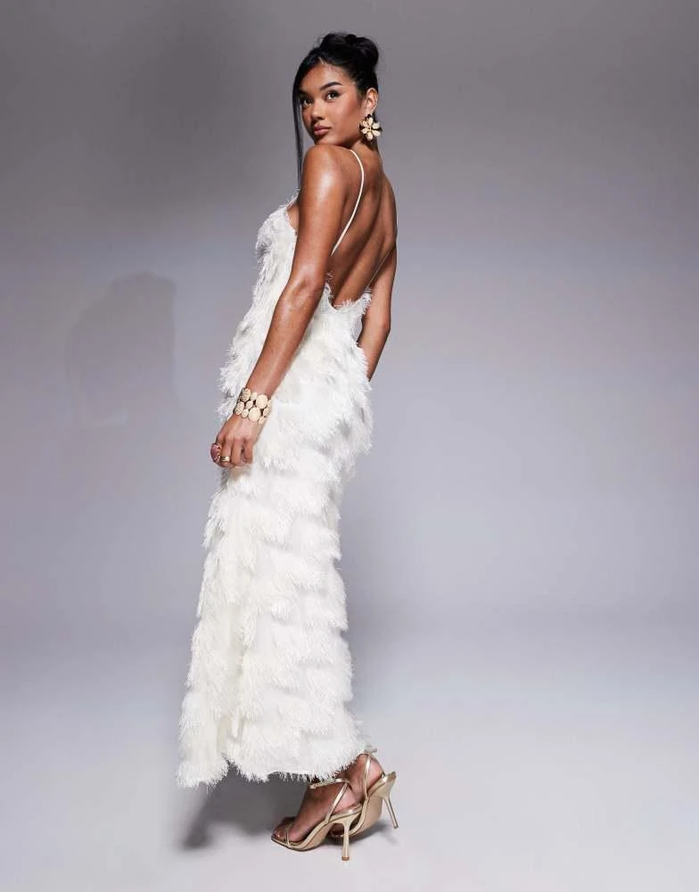 ASOS ASOS DESIGN high neck halter thigh split textured maxi dress in ivory 4