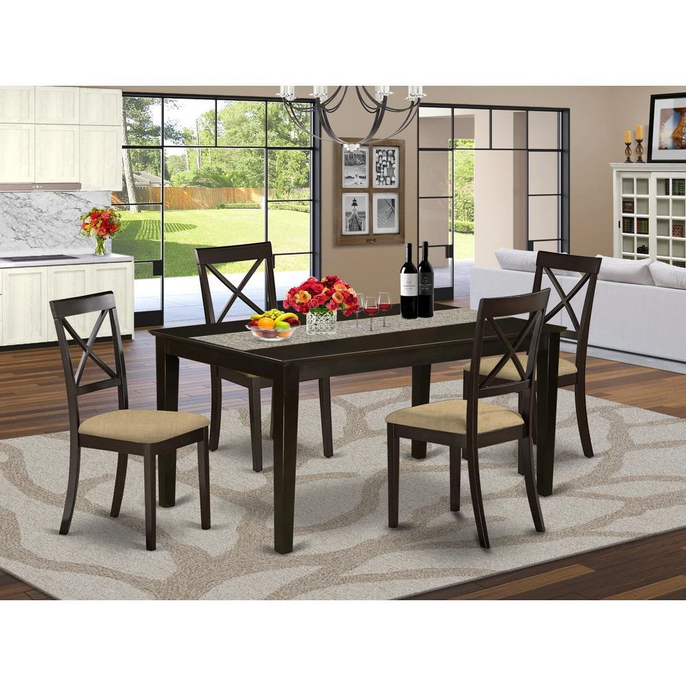 East West Furniture CABO5S-CAP-C 5 PC Dining room set-Top Dining Table and 4 Linen Dining seat Chairs 2
