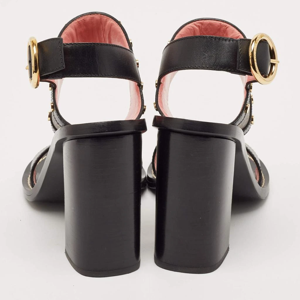 Louis Vuitton Louis Vuitton Black Leather and Monogram Canvas Studded Ankle Strap Sandals Size 39 5