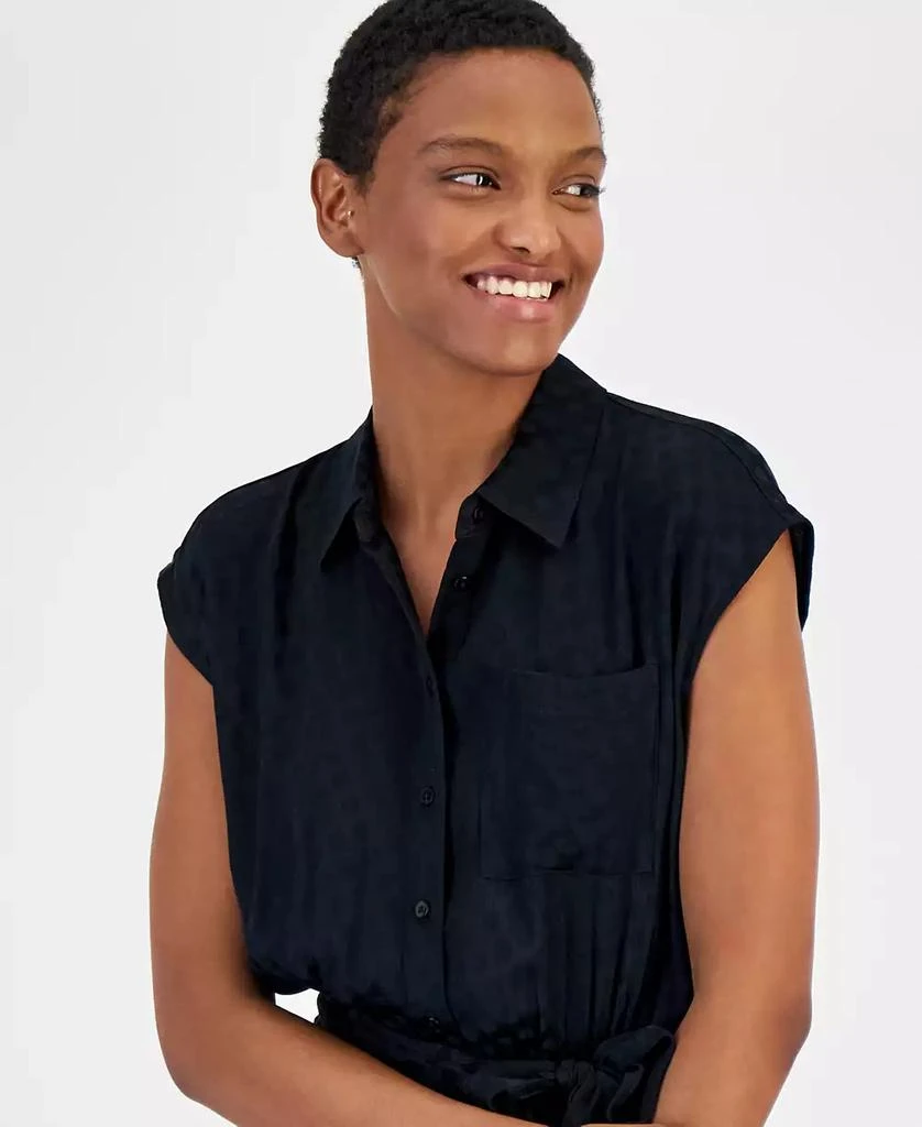 On 34th Women's Tonal Jacquard Cap-Sleeve Midi Shirtdress, Created for Macy's 3