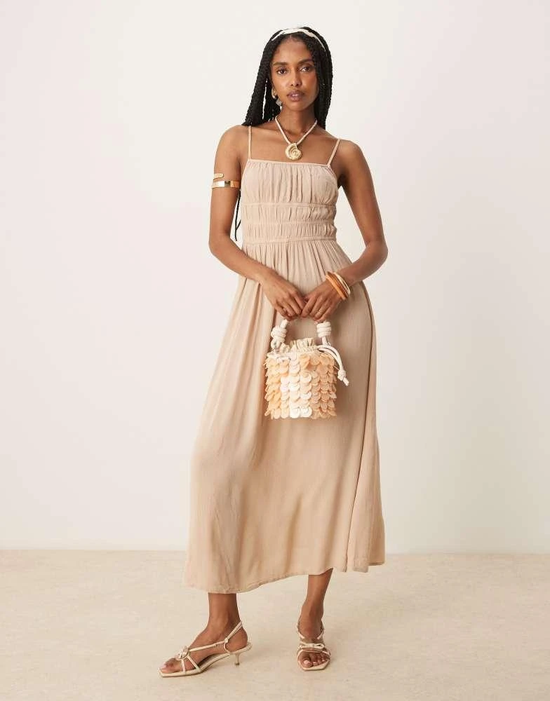 asos beige maxi dress ASOS DESIGN scoop tiered trapeze maxi dress in cream