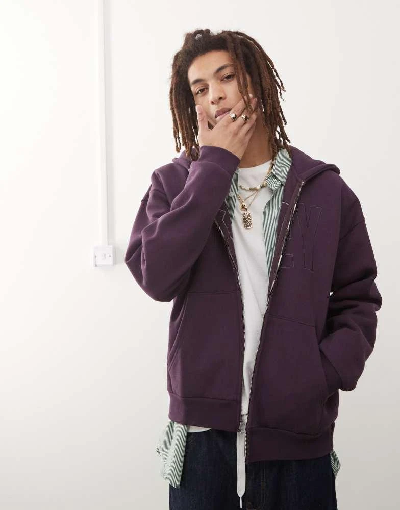 Obey Obey digable heavyweight zip hoodie in burgundy 1