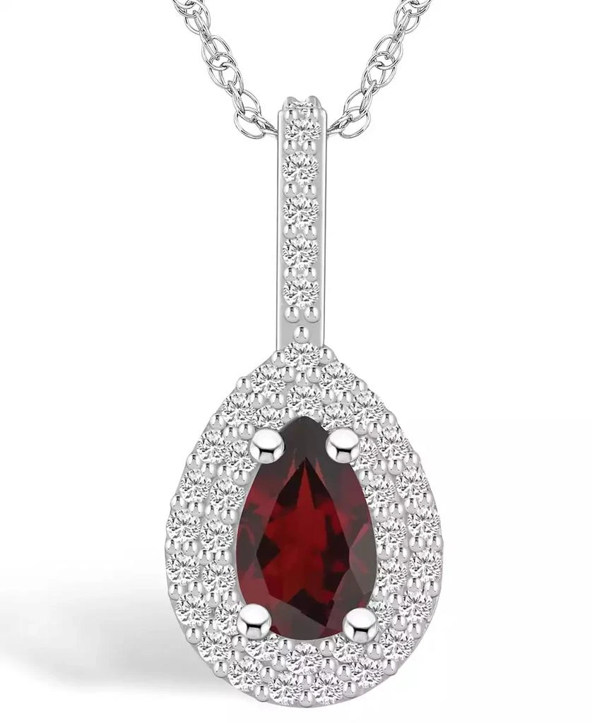 Macy's Garnet (1-1/10 Ct. T.W.) and Diamond (3/8 Ct. T.W.) Halo Pendant Necklace in 14K White Gold 1