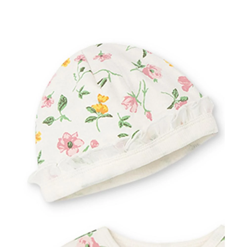 Little Me Baby Girls Floral Footed Coverall and Hat, 2 Piece Set 2