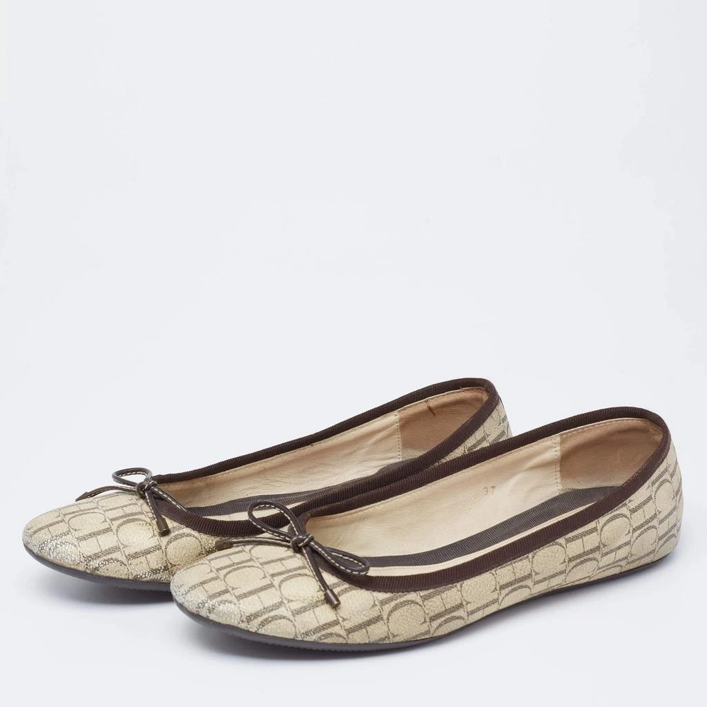 Carolina Herrera CH Carolina Herrera Cream Monogram Canvas Bow Cap Toe Ballet Flats Size 37 2