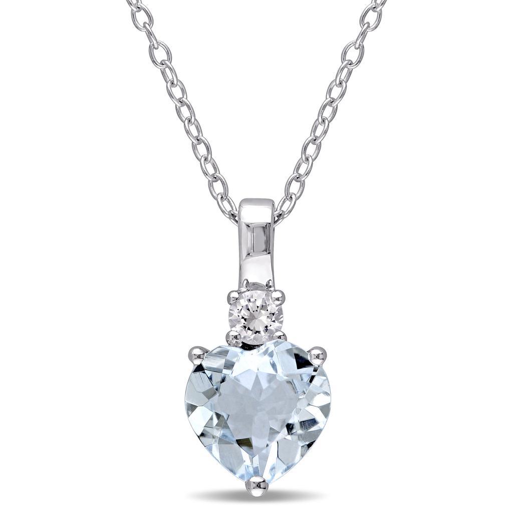 Mimi & Max Mimi & Max 1 5/8ct TGW Aquamarine and Created White Sapphire Heart Pendant with Chain in Sterling Silver