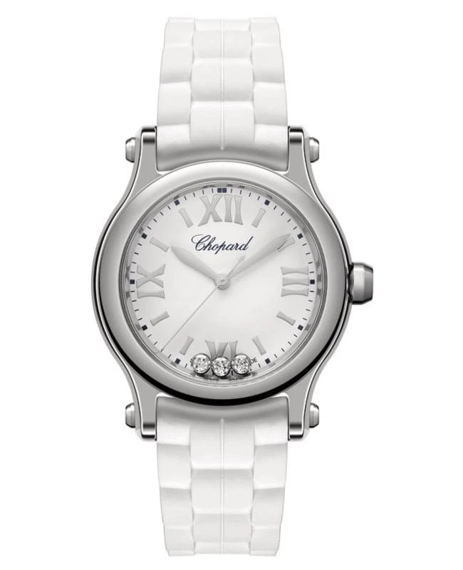 Chopard Chopard Happy Sport 30mm White Floating Diamond Dial Rubber Strap Women's Watch 278590-3001 1
