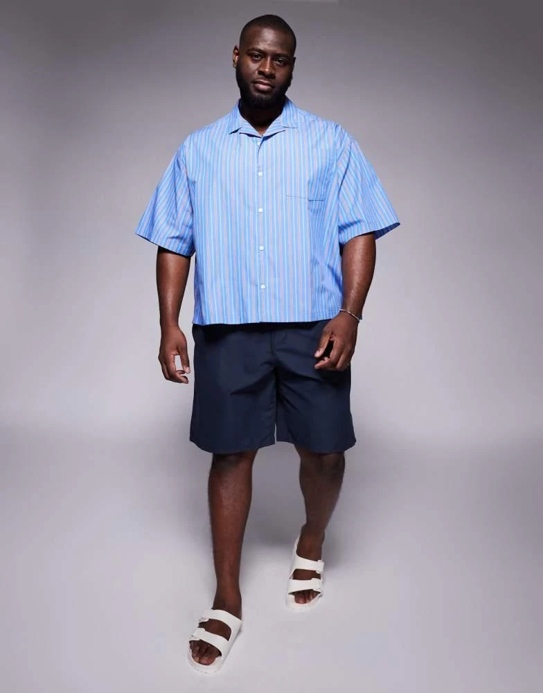 ASOS ASOS DESIGN boxy oversized revere shirt in red and blue stripe 1