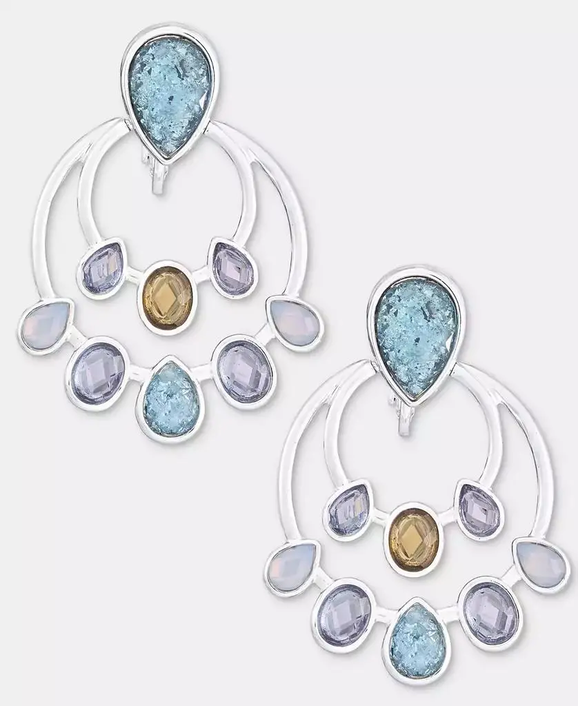 Anne Klein Silver-Tone Blue Stone Stationed Drop EZ Comfort Clip Earrings