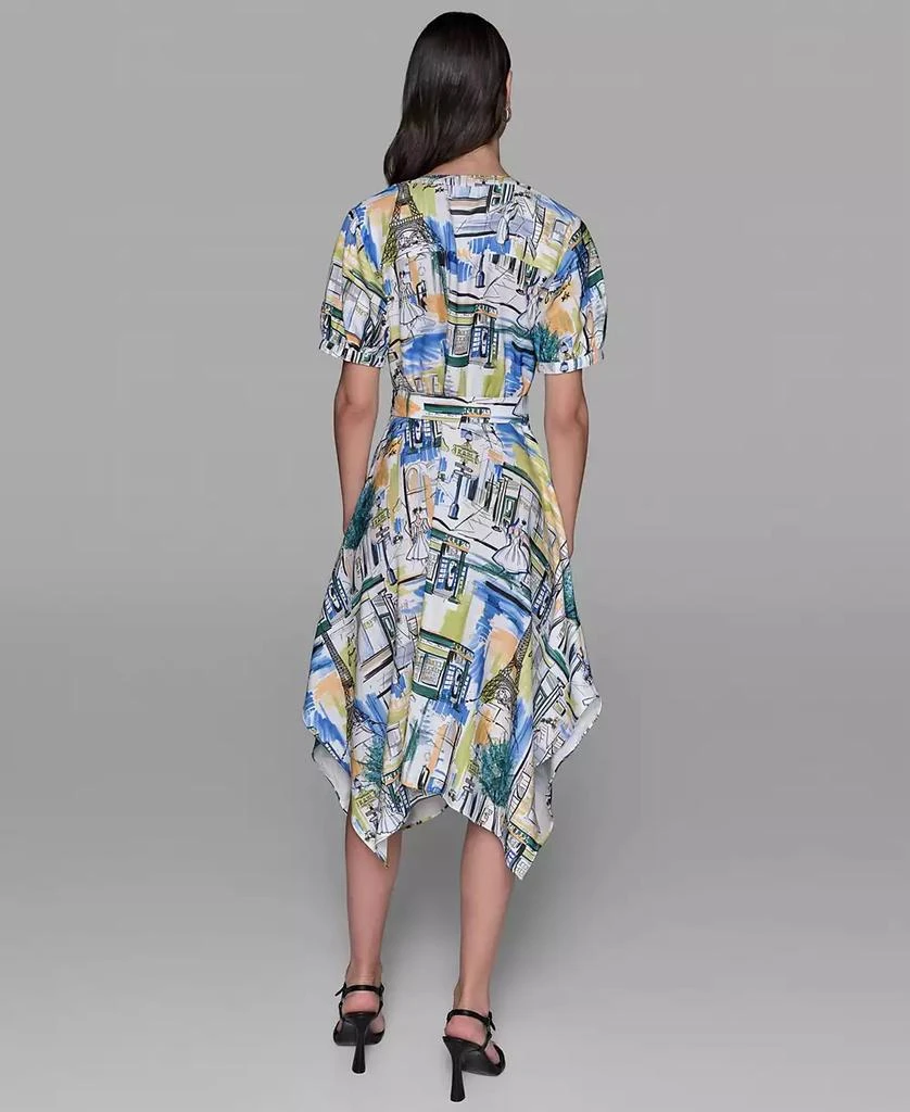 Karl Lagerfeld Paris Women's Printed Paris Scene Belted High-Low Shirtdress 4