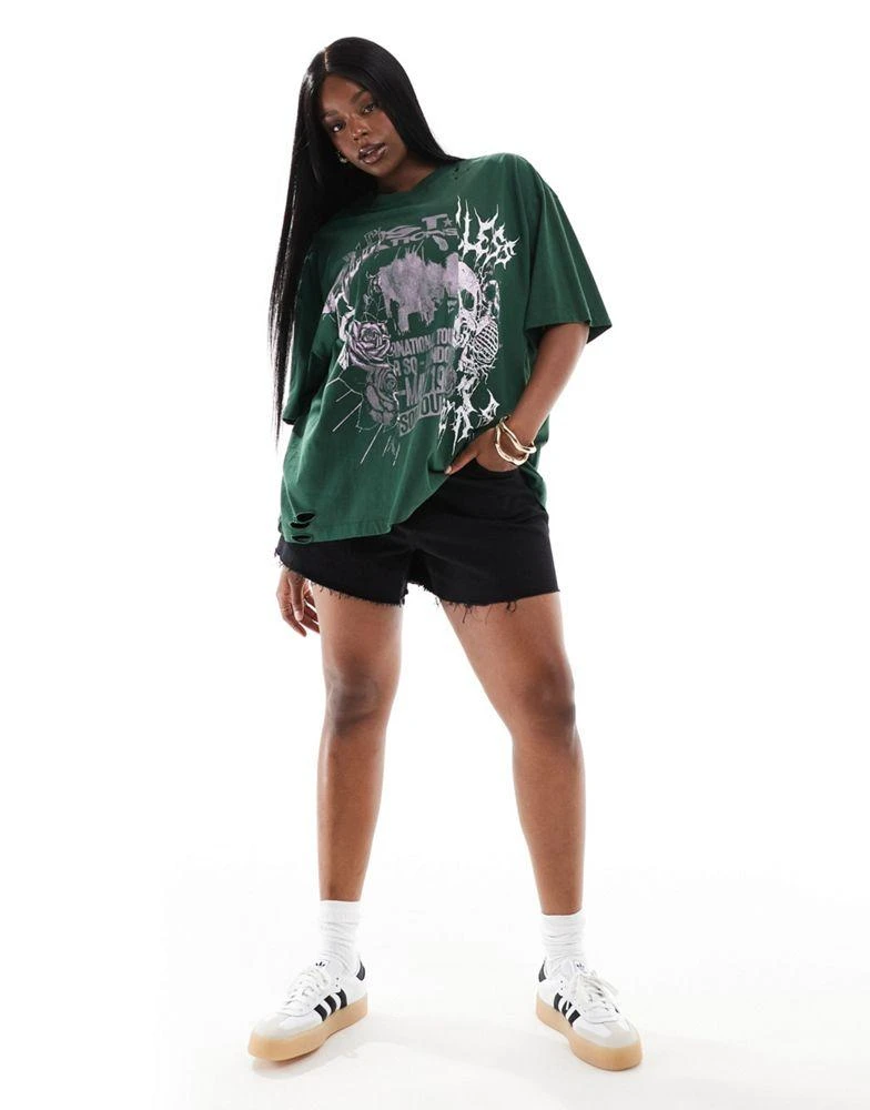 ASOS ASOS DESIGN Curve nibbled oversized t-shirt with cutabout rock graphic in dark green 3