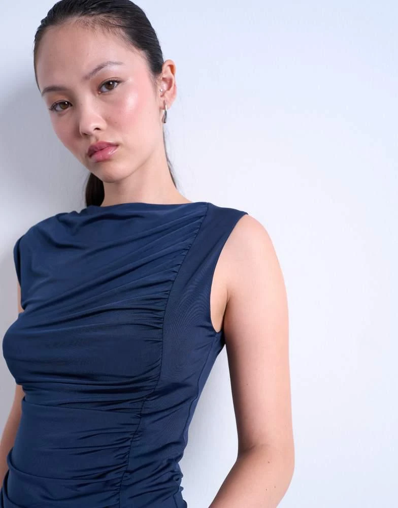 Topshop Topshop ruched draped tank in navy 4