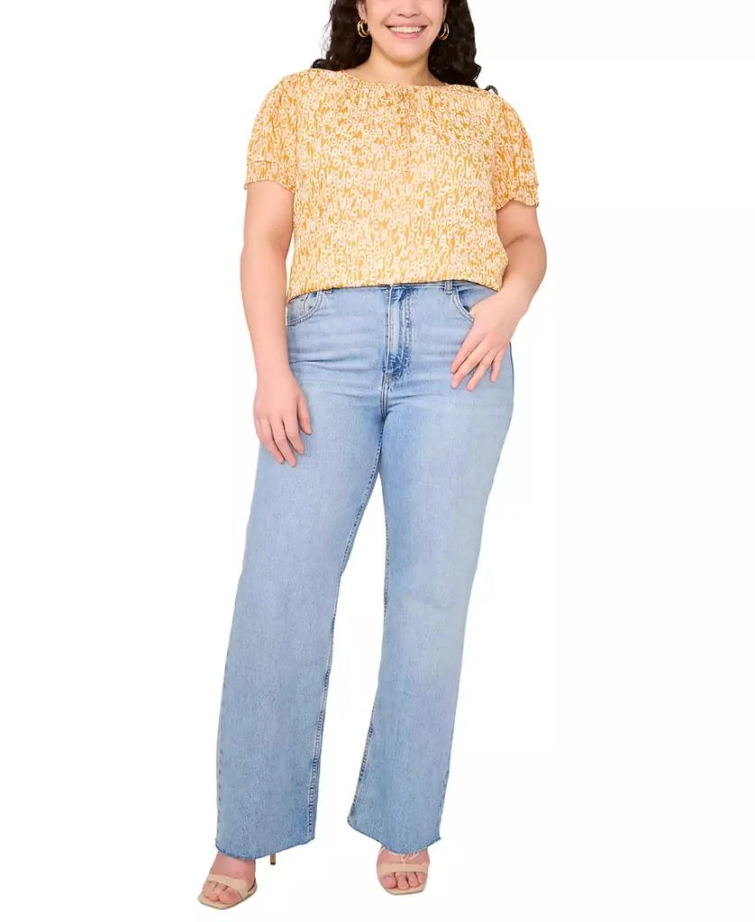 Vince Camuto Plus Size Printed Split-Neck Flutter-Sleeve Blouse 3
